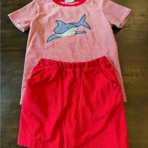 Red Striped Shark Kids Matching Set - Brand Not Visible